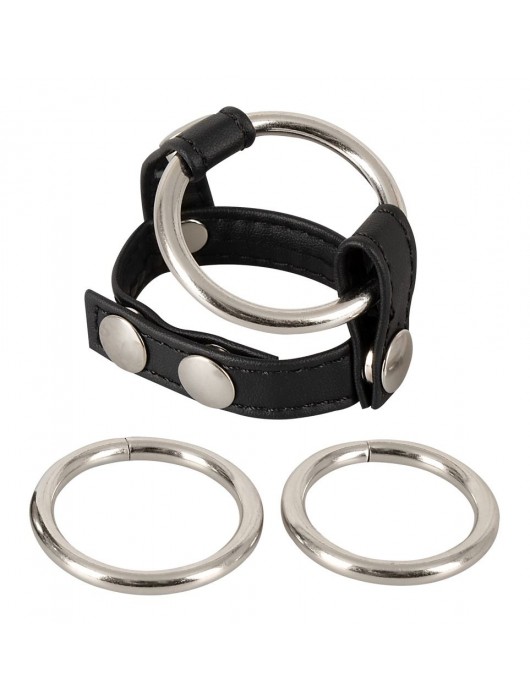 Подхват для мошонки с 3 съемными эрекционными кольцами Leder-Riemen - Orion - в Находке купить с доставкой