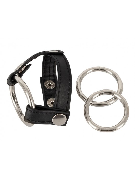 Подхват для мошонки с 3 съемными эрекционными кольцами Leder-Riemen - Orion - в Находке купить с доставкой