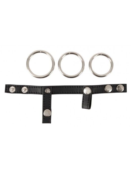 Подхват для мошонки с 3 съемными эрекционными кольцами Leder-Riemen - Orion - в Находке купить с доставкой