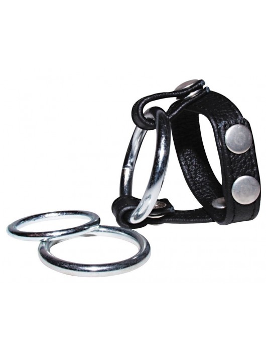 Подхват для мошонки с 3 съемными эрекционными кольцами Leder-Riemen - Orion - в Находке купить с доставкой