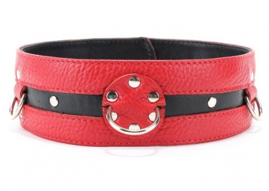 Черно-красный кожаный ошейник увеличенного размера - БДСМ Арсенал - купить с доставкой в Находке