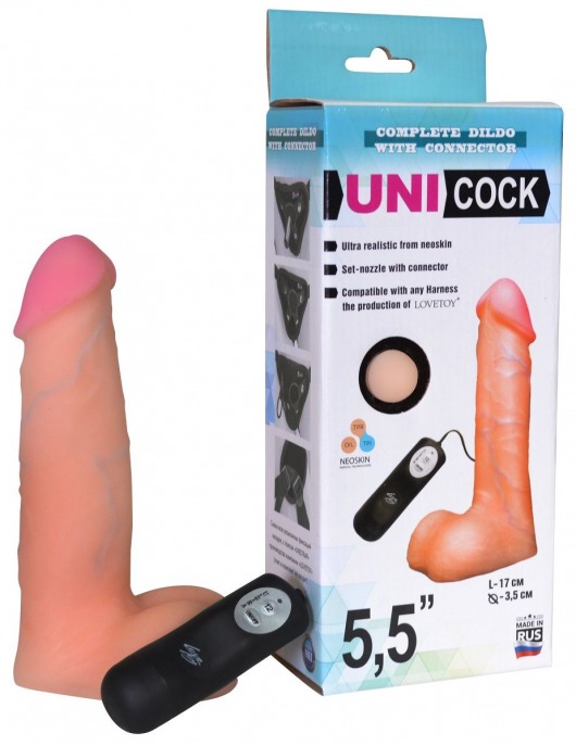 Фаллическая насадка Харнесс UNICOCK 5,5  с вибрацией - 17 см. - LOVETOY (А-Полимер) - купить с доставкой в Находке