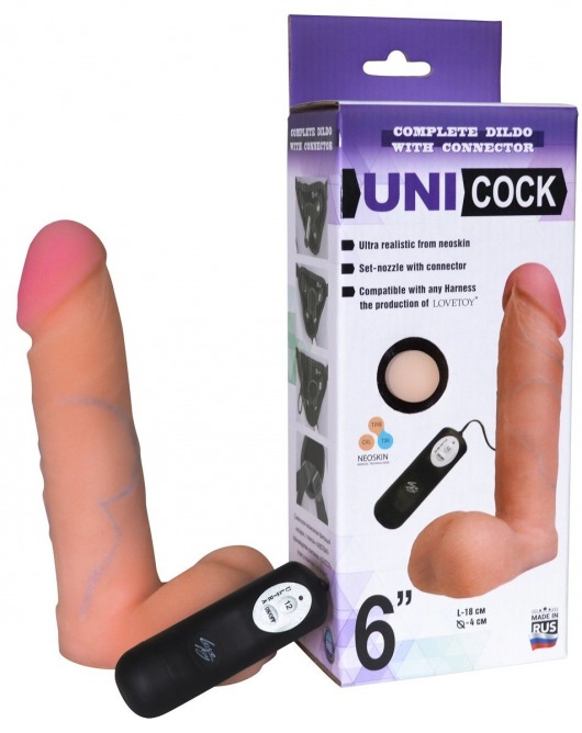 Фаллическая насадка Харнесс UNICOCK 6  с вибрацией - 18 см. - LOVETOY (А-Полимер) - купить с доставкой в Находке