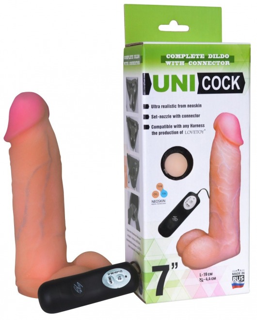 Фаллическая насадка Харнесс UNICOCK 7  с вибрацией - 19 см. - LOVETOY (А-Полимер) - купить с доставкой в Находке