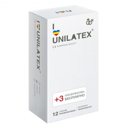 Разноцветные ароматизированные презервативы Unilatex Multifruit  - 12 шт. + 3 шт. в подарок - Unilatex - купить с доставкой в Находке