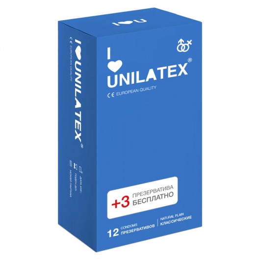 Классические презервативы Unilatex Natural Plain - 12 шт. + 3 шт. в подарок - Unilatex - купить с доставкой в Находке