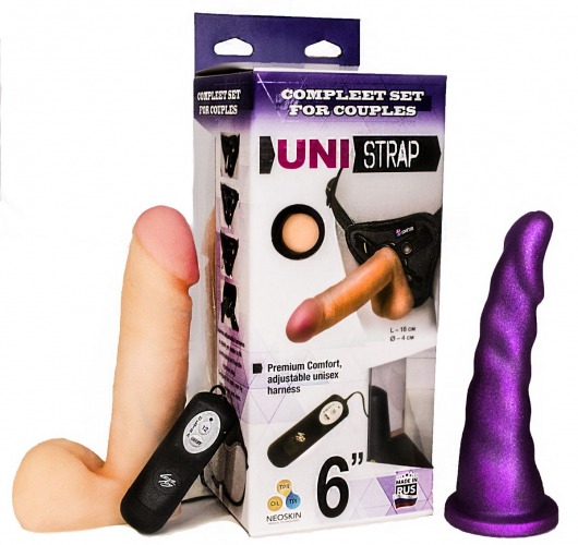 Вибрострапон с двумя насадками UniStrap - 18 и 18 см. - LOVETOY (А-Полимер) - купить с доставкой в Находке