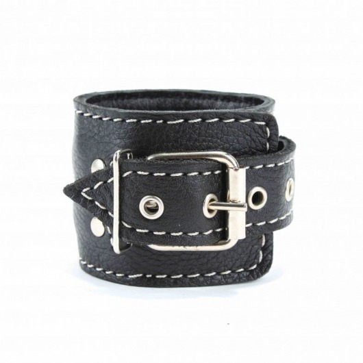 Чёрные кожаные наручники с крупной строчкой - БДСМ Арсенал - купить с доставкой в Находке