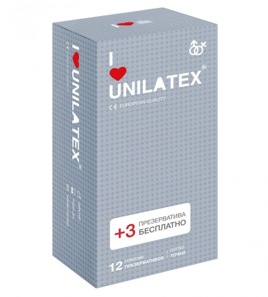 Презервативы с точками Unilatex Dotted - 12 шт. + 3 шт. в подарок - Unilatex - купить с доставкой в Находке