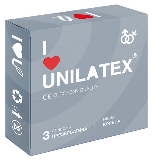Презервативы с рёбрами Unilatex Ribbed - 3 шт. - Unilatex - купить с доставкой в Находке