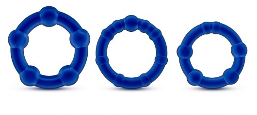 Набор из 3 синих эрекционных колец Stay Hard Beaded Cockrings - Blush Novelties - в Находке купить с доставкой