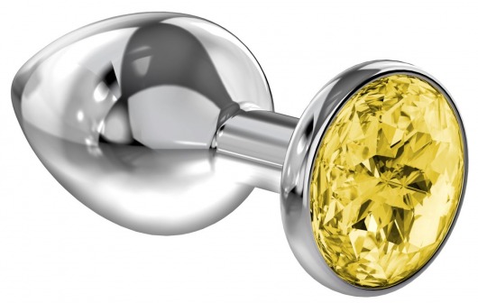 Большая серебристая анальная пробка Diamond Yellow Sparkle Large с жёлтым кристаллом - 8 см. - Lola Games - купить с доставкой в Находке