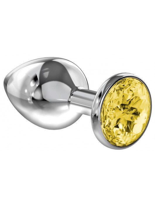 Малая серебристая анальная пробка Diamond Yellow Sparkle Small с жёлтым кристаллом - 7 см. - Lola Games - купить с доставкой в Находке