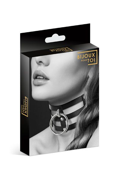 Чёрный тройной чокер с большим кольцом - Bijoux Pour Toi - купить с доставкой в Находке