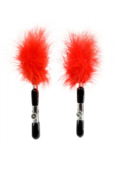 Зажимы для сосков с красным пухом Theatre - ToyFa - купить с доставкой в Находке