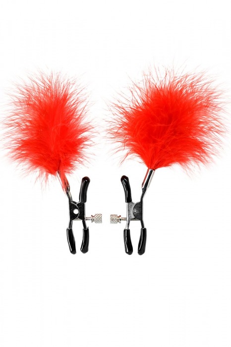 Зажимы для сосков с красным пухом Theatre - ToyFa - купить с доставкой в Находке
