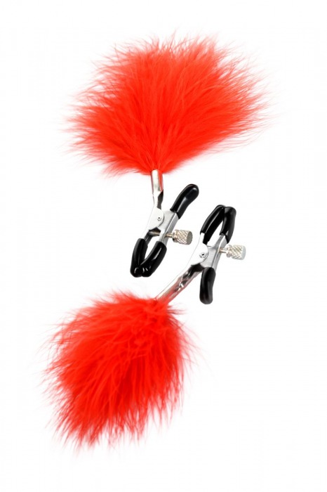 Зажимы для сосков с красным пухом Theatre - ToyFa - купить с доставкой в Находке