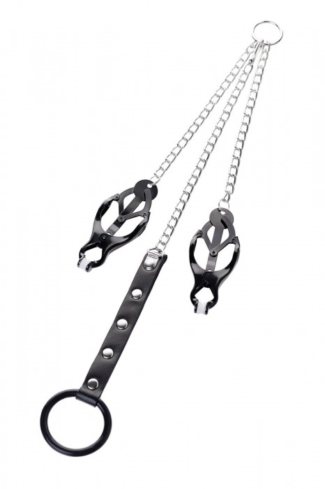 Черно-серебристые зажимы для сосков с кольцом для пениса TOYFA Metal - ToyFa - купить с доставкой в Находке