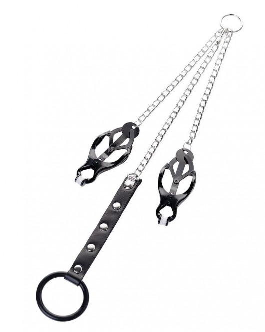 Черно-серебристые зажимы для сосков с кольцом для пениса TOYFA Metal - ToyFa - купить с доставкой в Находке