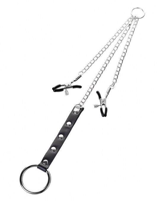 Серебристо-чёрные зажимы для сосков с кольцом для пениса TOYFA Metal - ToyFa - купить с доставкой в Находке